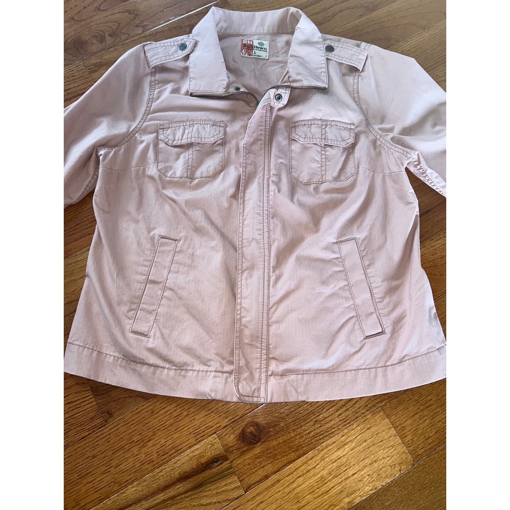 Ruff Hewn Womens Pink Cotton Utility Field Jacket Size Large Full Zip Epaulettes